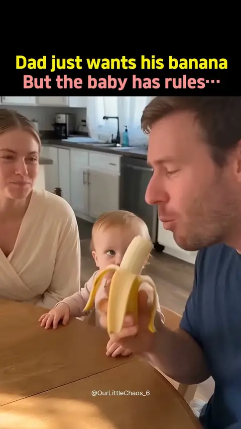 Dad tries to eat his banana… the baby has other plans #shorts